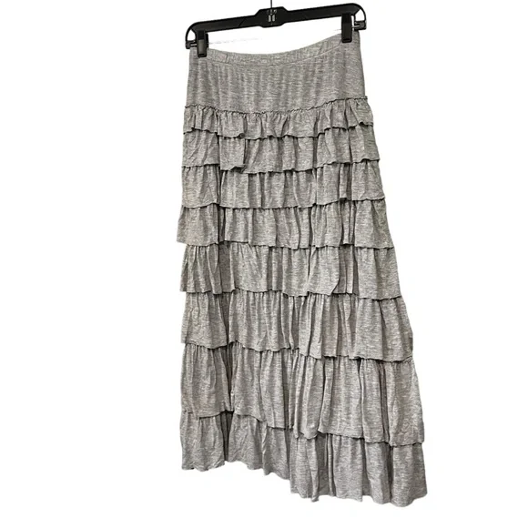 Soft Surroundings Gray Tiered Ruffle Maxi Skirt, Sz Petite S - Picture 8 of 14